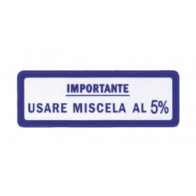 Etichetta targhetta adesiva Vespa " IMPORTANTE Usare miscela al 5% " blu