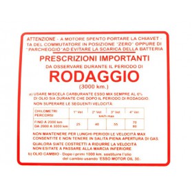 Etichetta targhetta adesiva " RODAGGIO " rossa Vespa GS 150