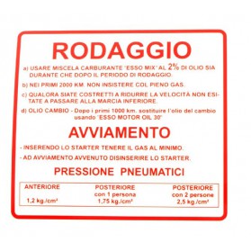 Etichetta targhetta adesiva " RODAGGIO " rossa Vespa Rally 180 200