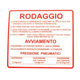 Etichetta targhetta adesiva " RODAGGIO " rossa Vespa 50 90 125 PRIMAVERA ET3